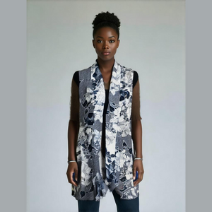 Christopher Banks Floral Blue White Tunic XL Sheer Sleeveless